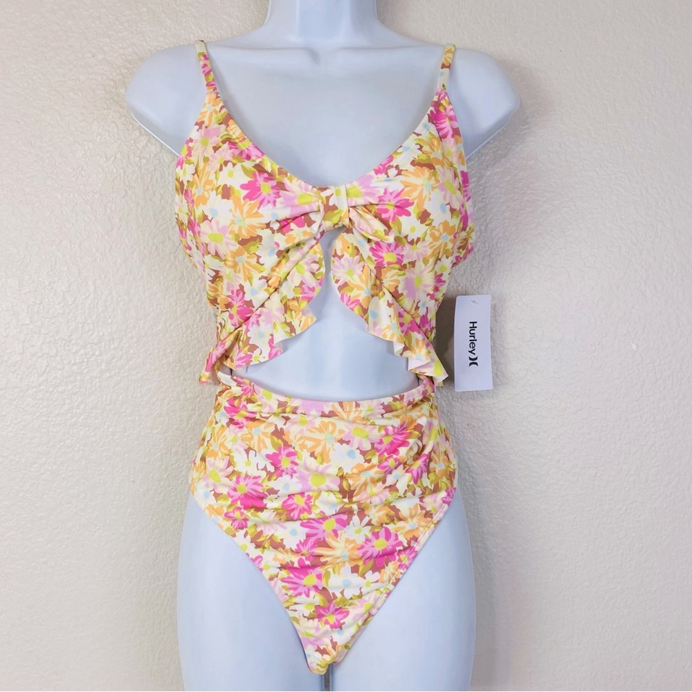 Hurley Floral Cutout One Piece Swimsuit Size L new Without tags.